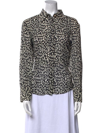 Versace Silk Animal Print Button-Up Top