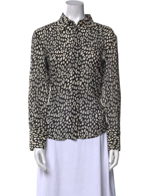 Versace Silk Animal Print Button-Up Top