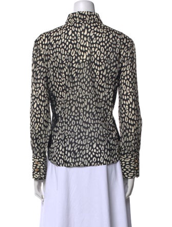 Versace Silk Animal Print Button-Up Top