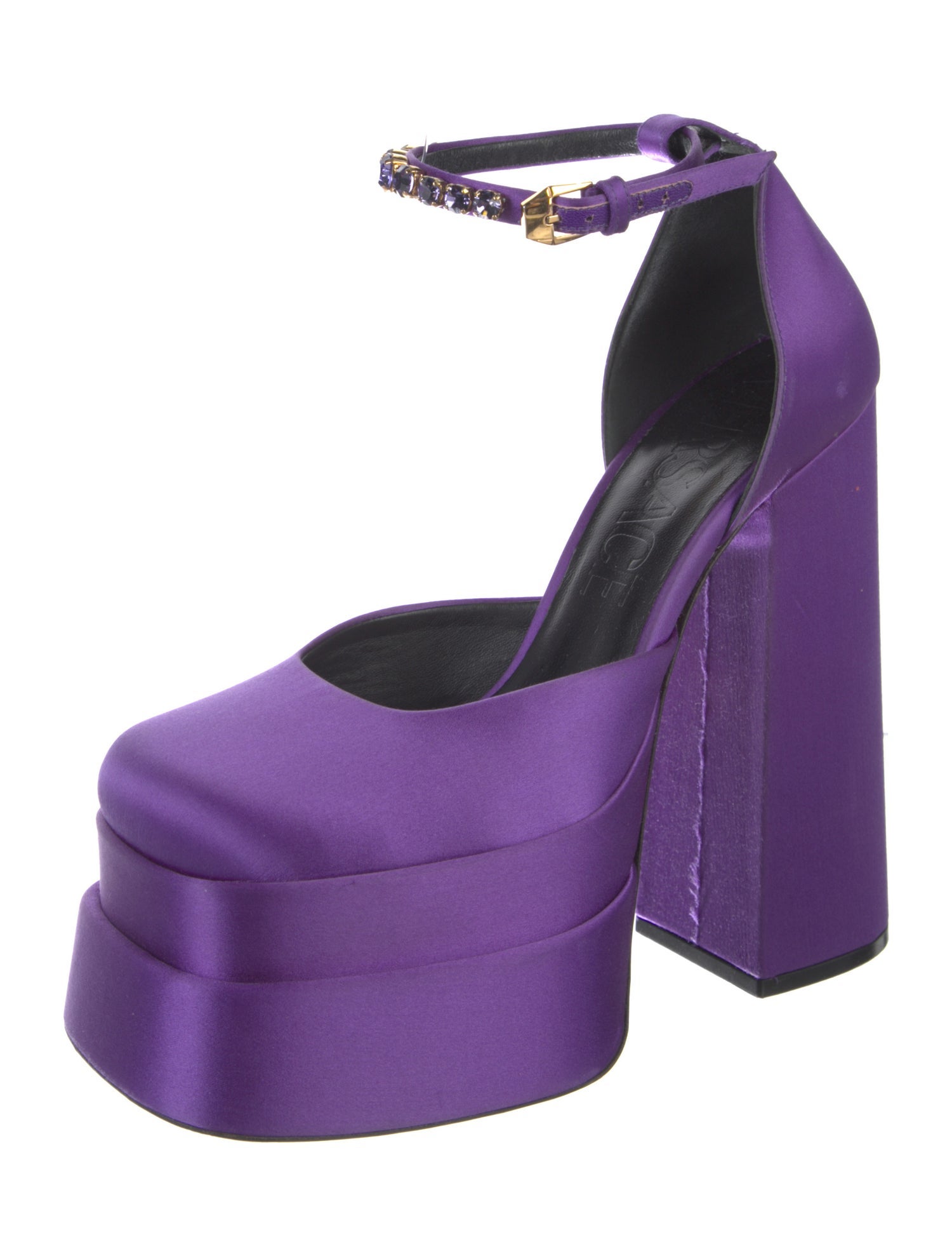 Versace Satin Crystal Embellishments D'Orsay Pumps