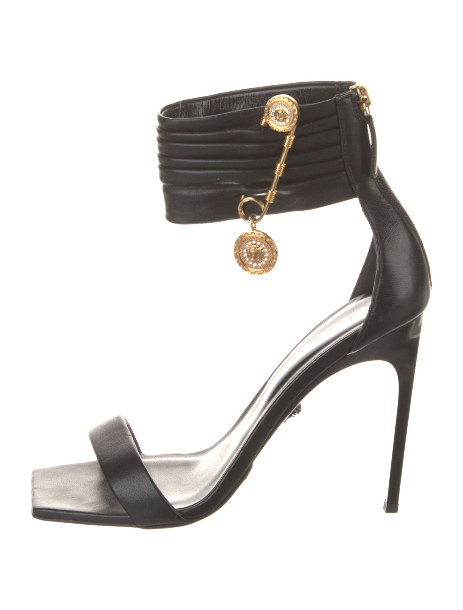 Versace Leather Crystal Embellishments Sandals