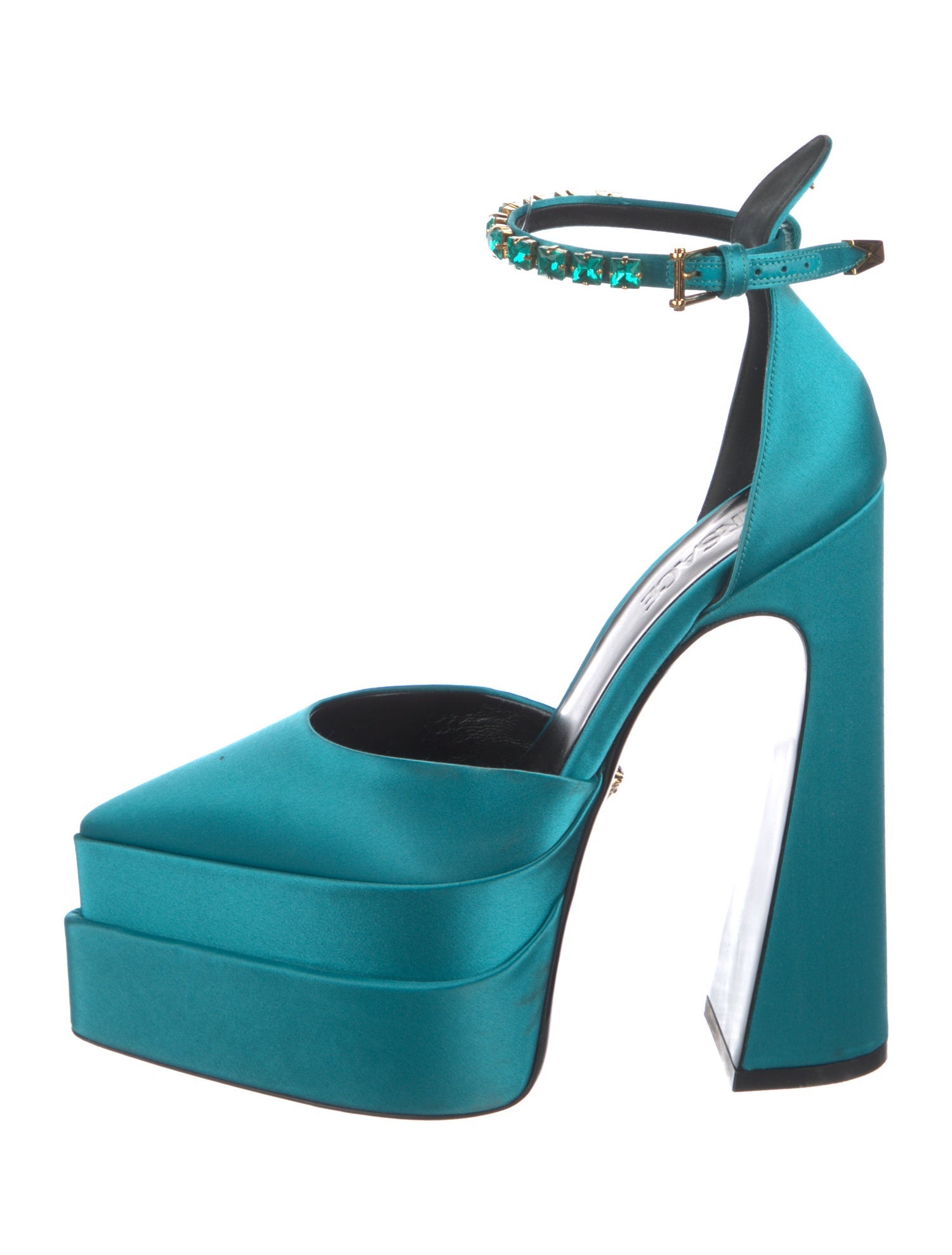 Versace Satin Crystal Embellishments D'Orsay Pumps