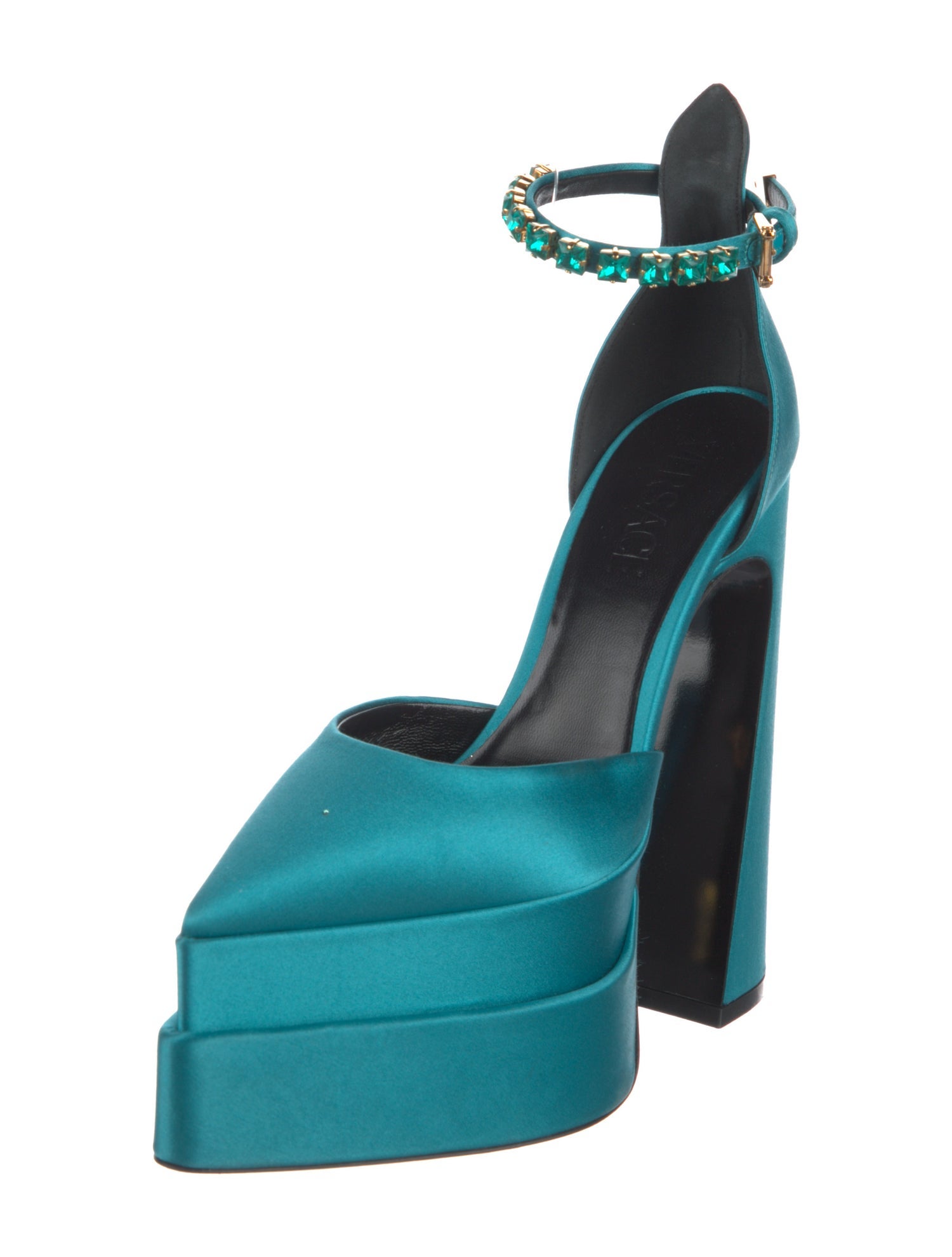 Versace Satin Crystal Embellishments D'Orsay Pumps