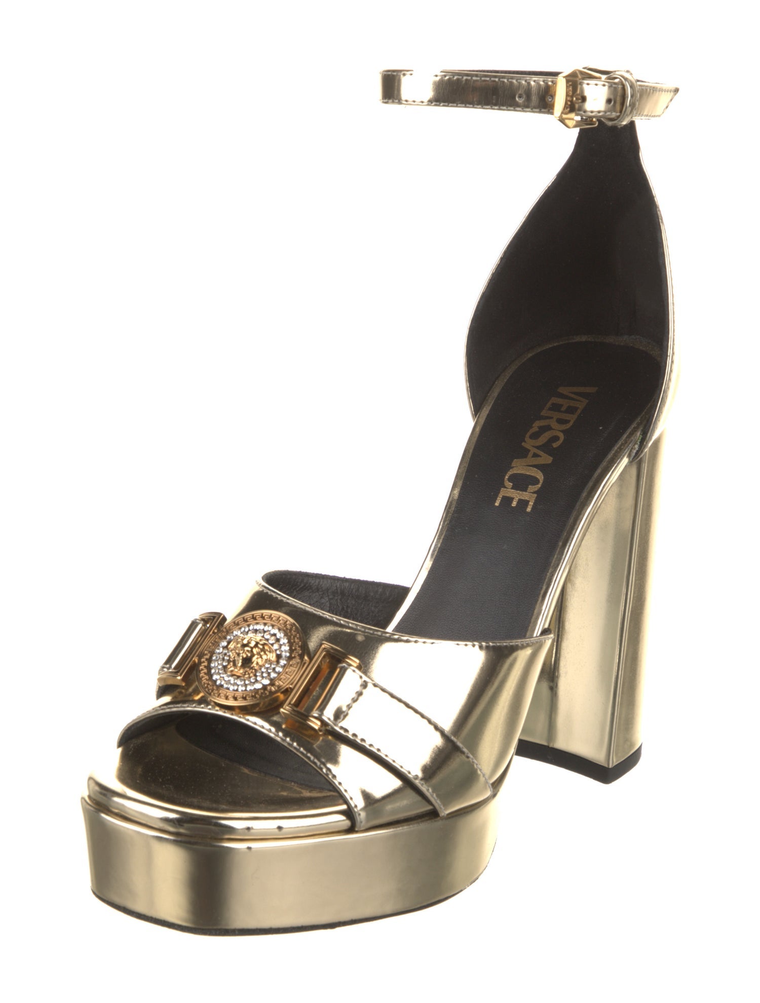 Versace Medusa Insignia Patent Leather Sandals