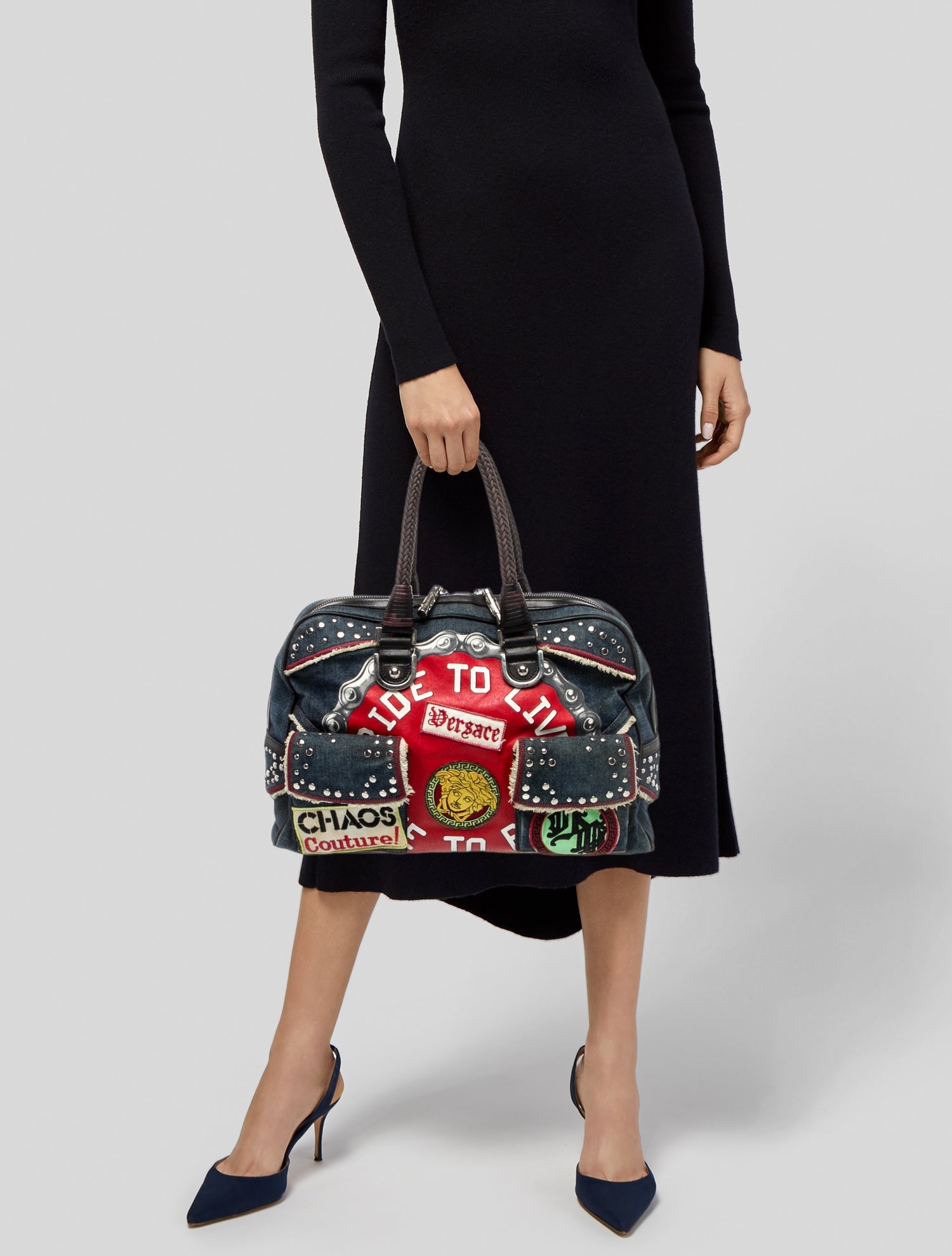 Versace Denim Top Handle Bag