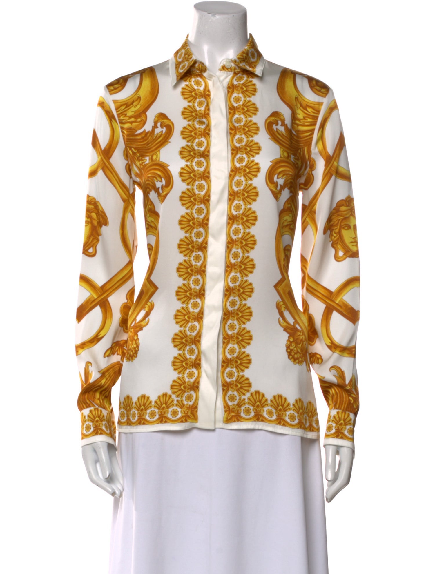 Versace Printed Long Sleeve Button-Up Top w/ Tags