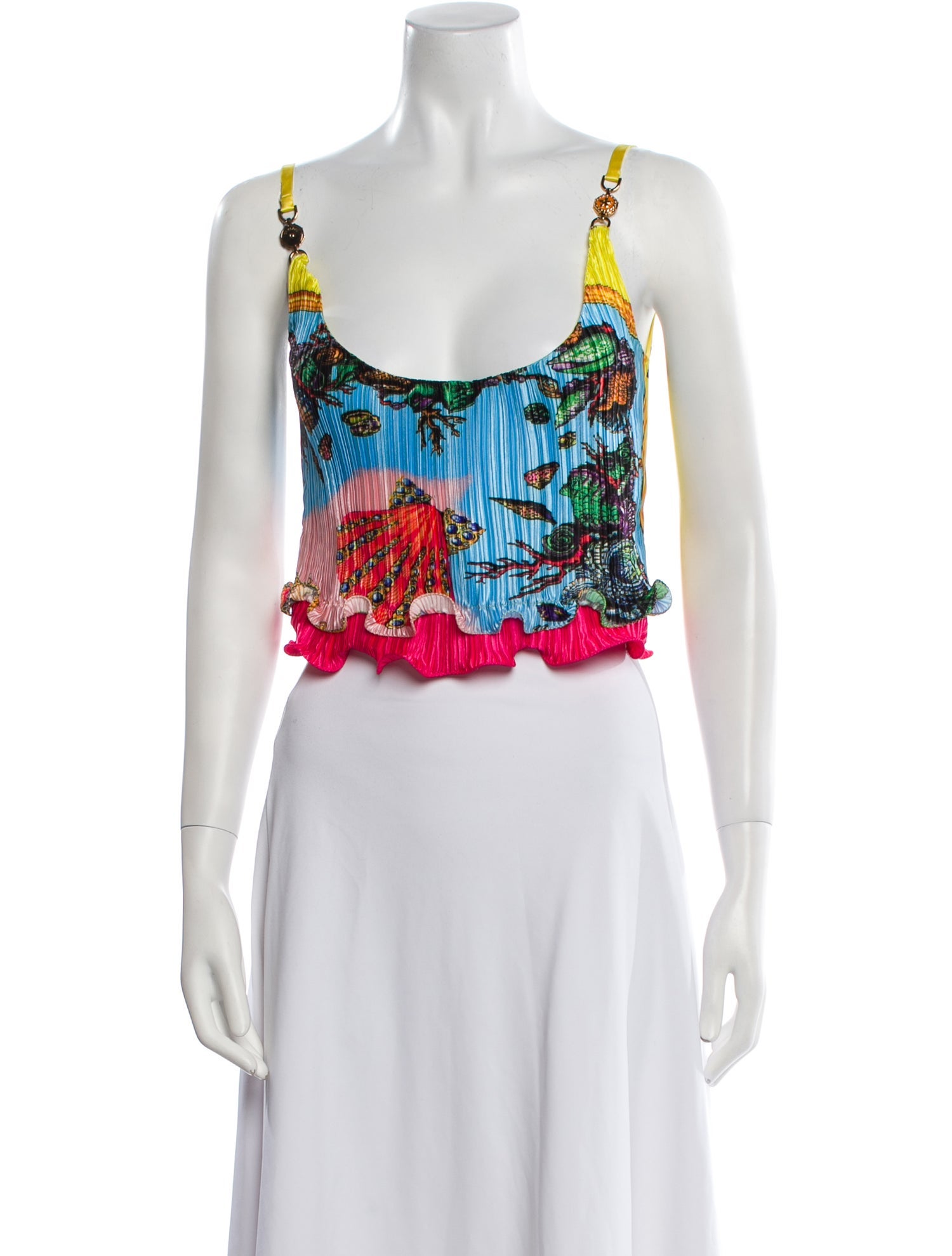 Versace Floral Print Scoop Neck Crop Top