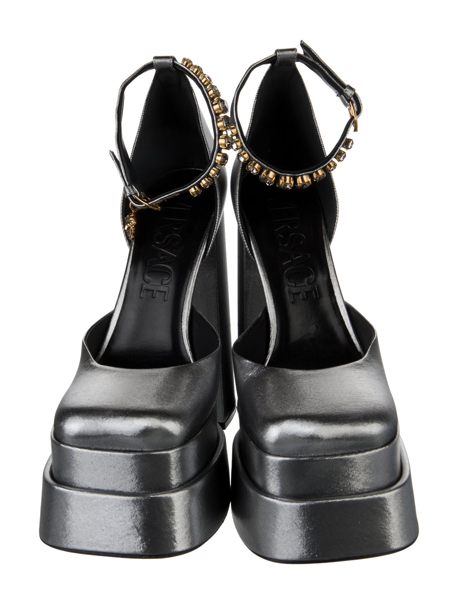 Versace Medusa Insignia Crystal Embellishments D'Orsay Pumps