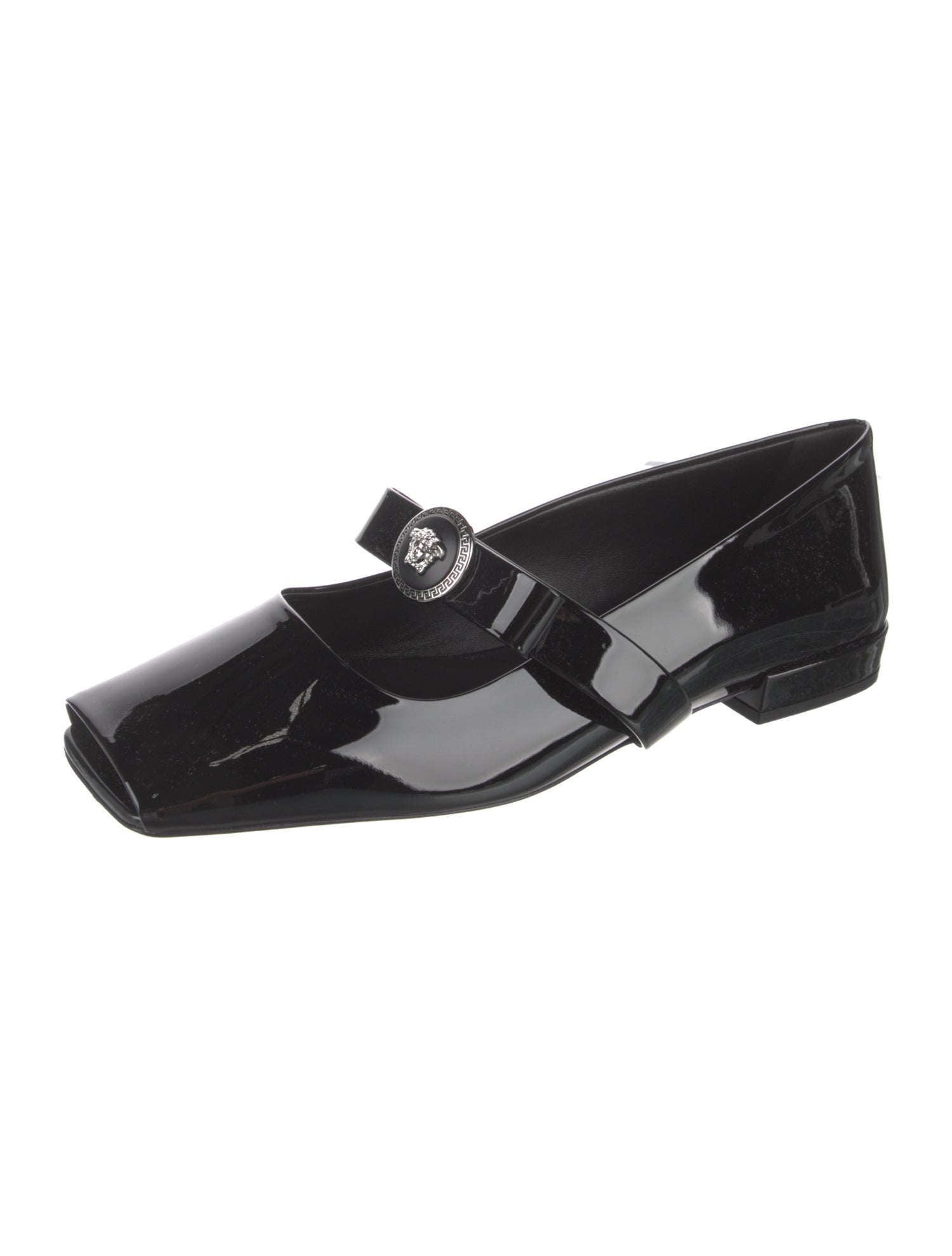 Versace Patent Leather Bow Accents Mary Jane Flats
