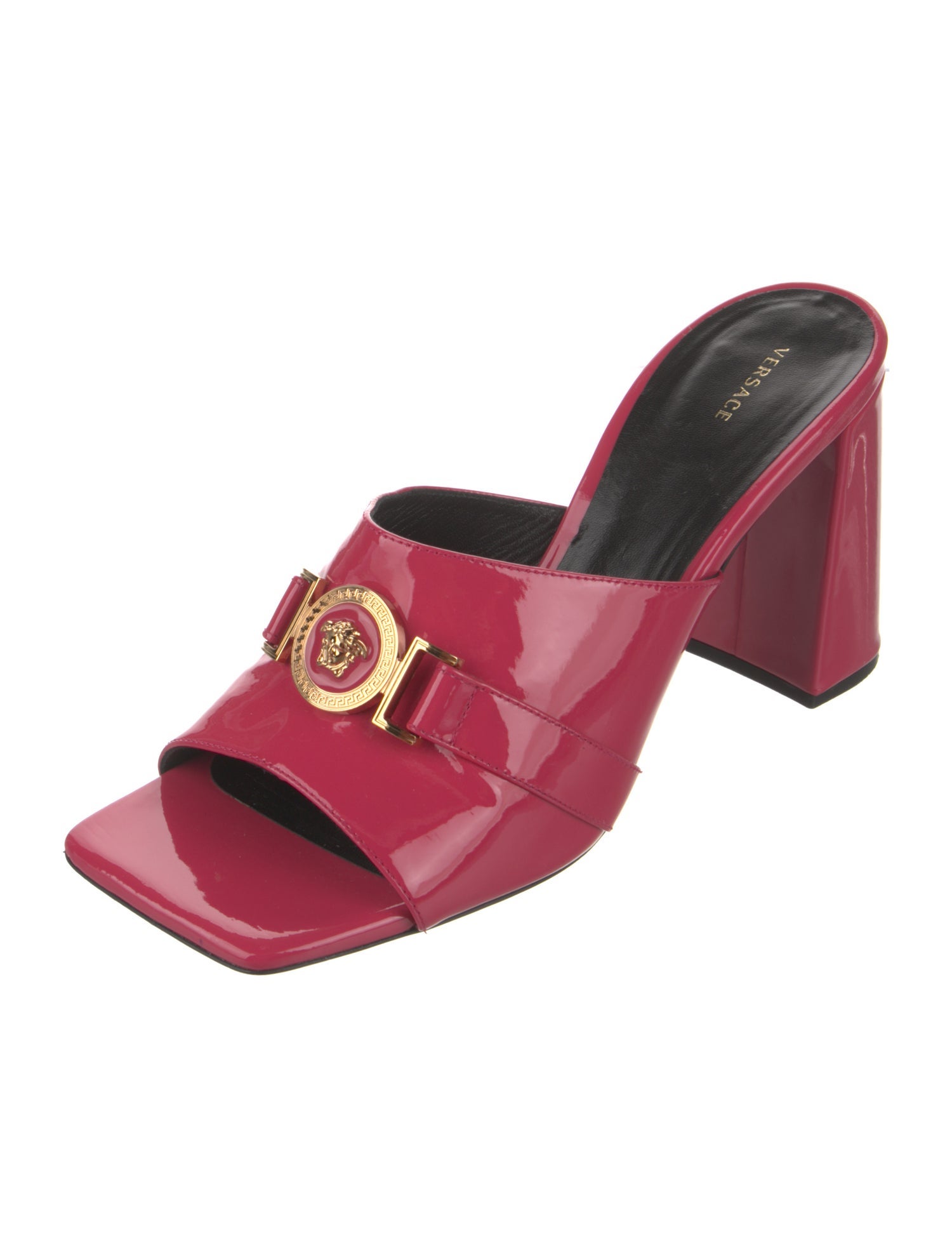 Versace Medusa Insignia Patent Leather Slides