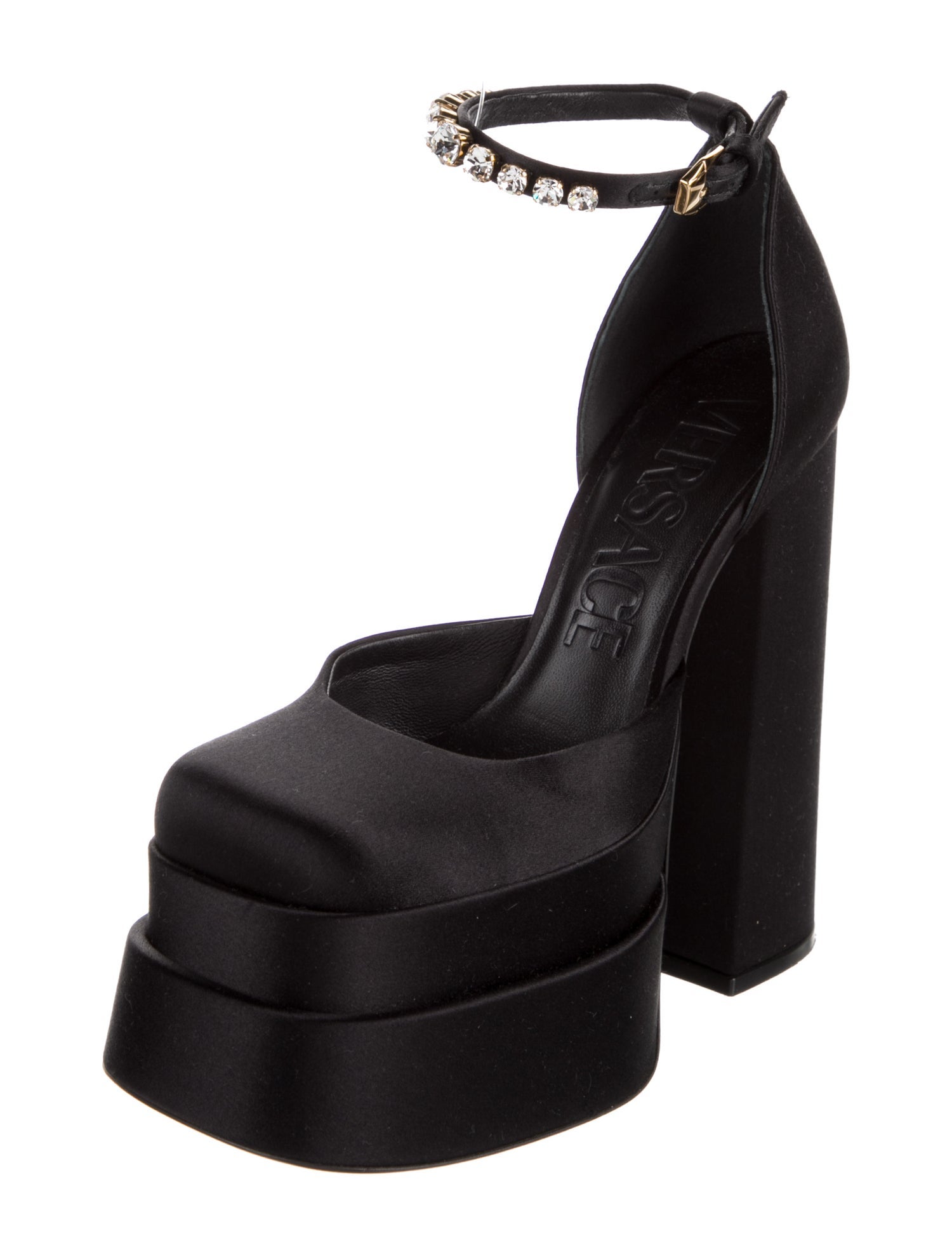 Versace Satin Crystal Embellishments D'Orsay Pumps