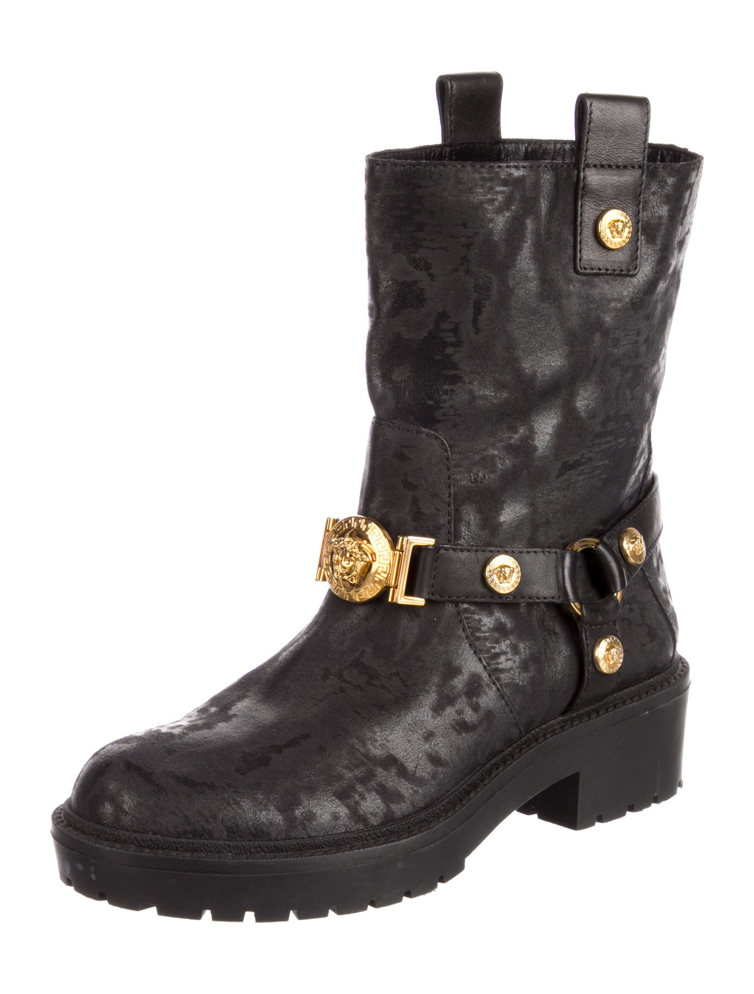 Versace Leather Studded Accents Combat Boots