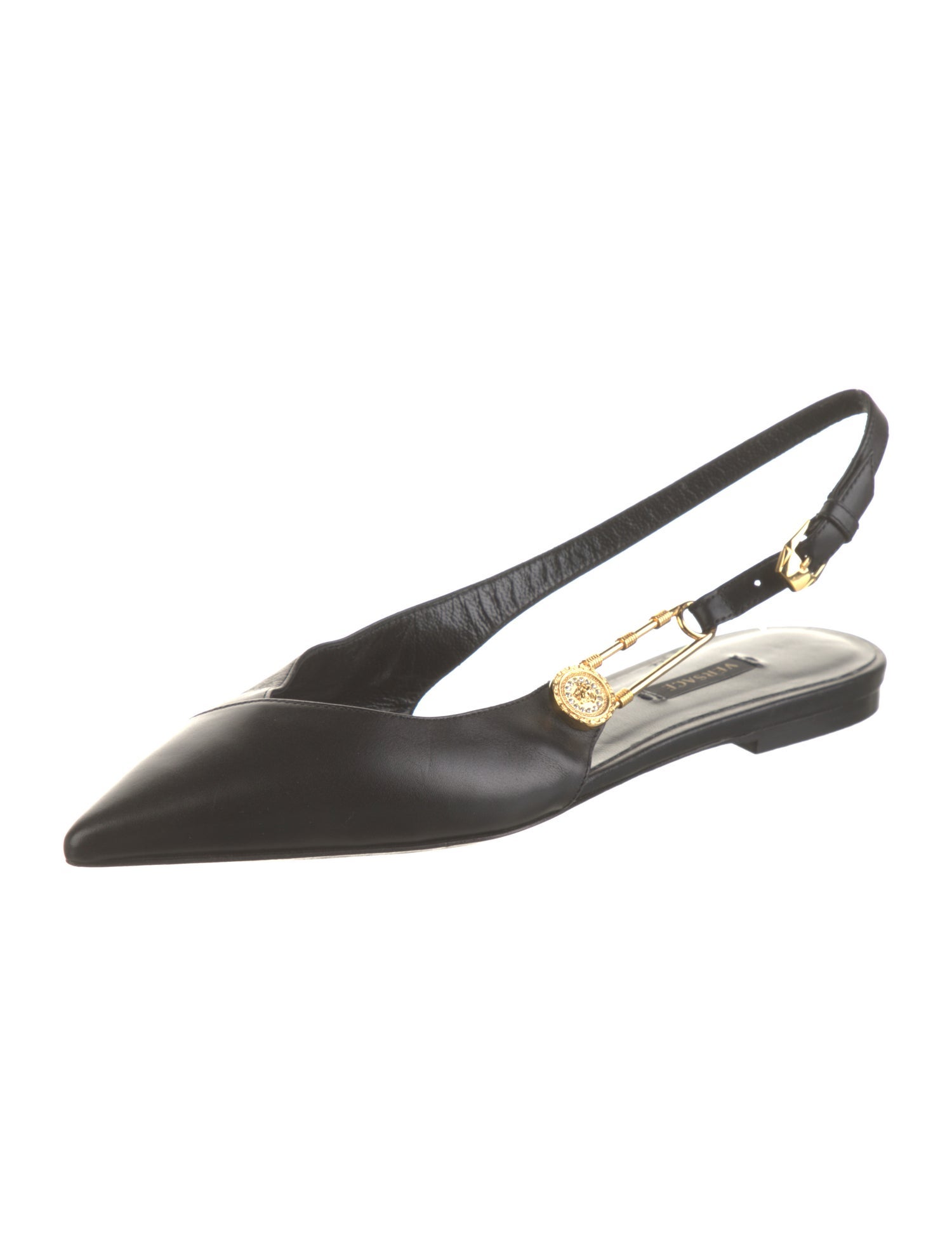 Versace Medusa Insignia Leather Slingback Flats