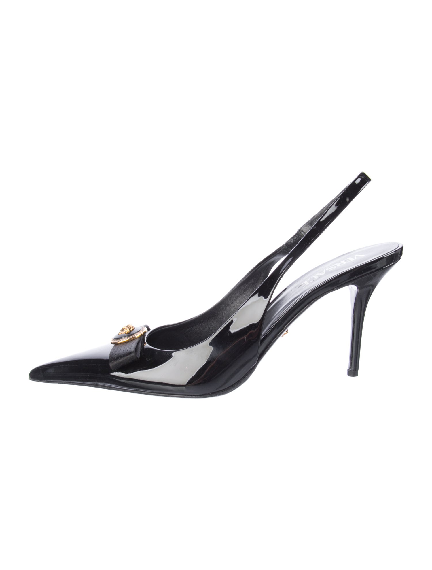 Versace Medusa Insignia Patent Leather Slingback Pumps