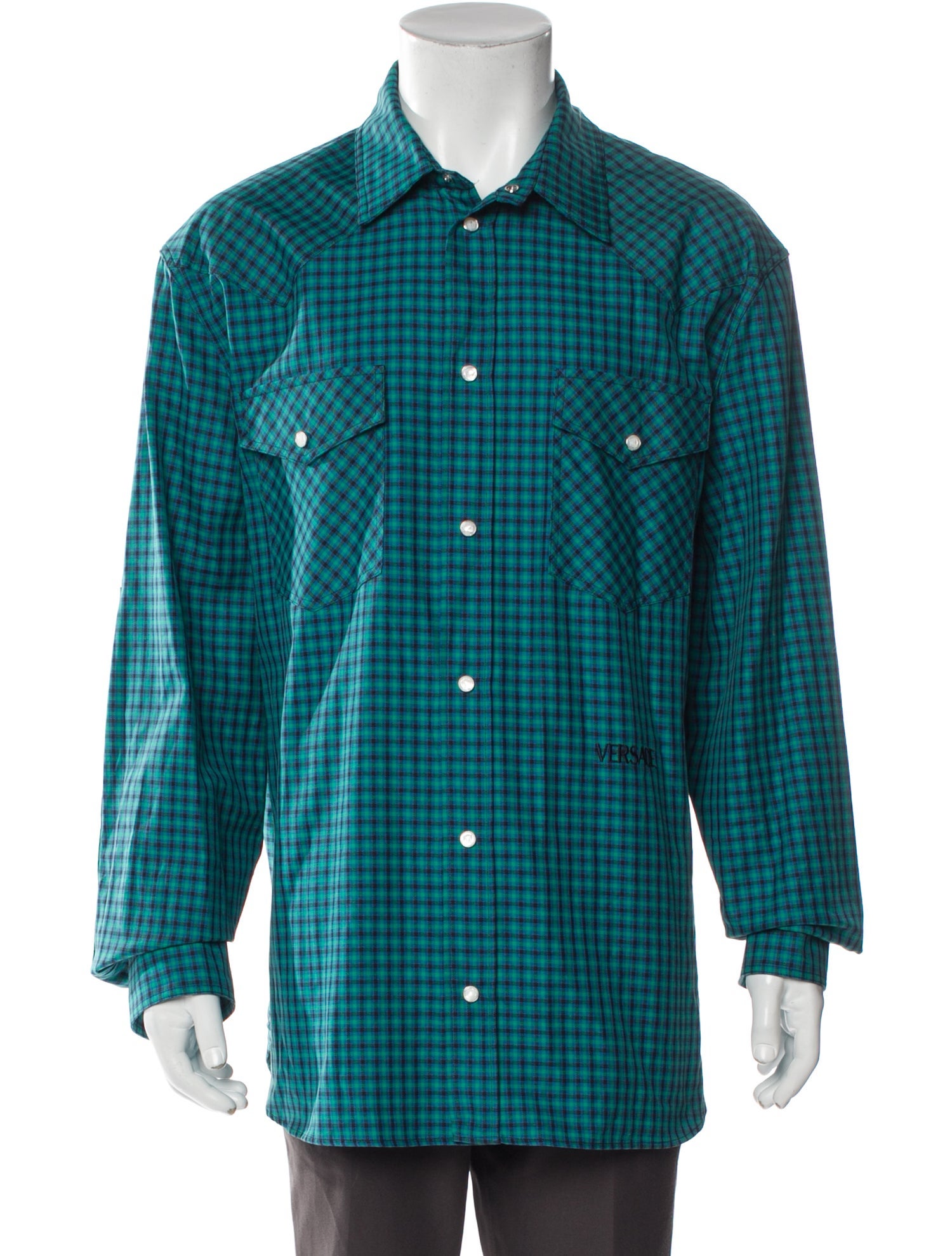 Versace Plaid Print Long Sleeve Western Shirt