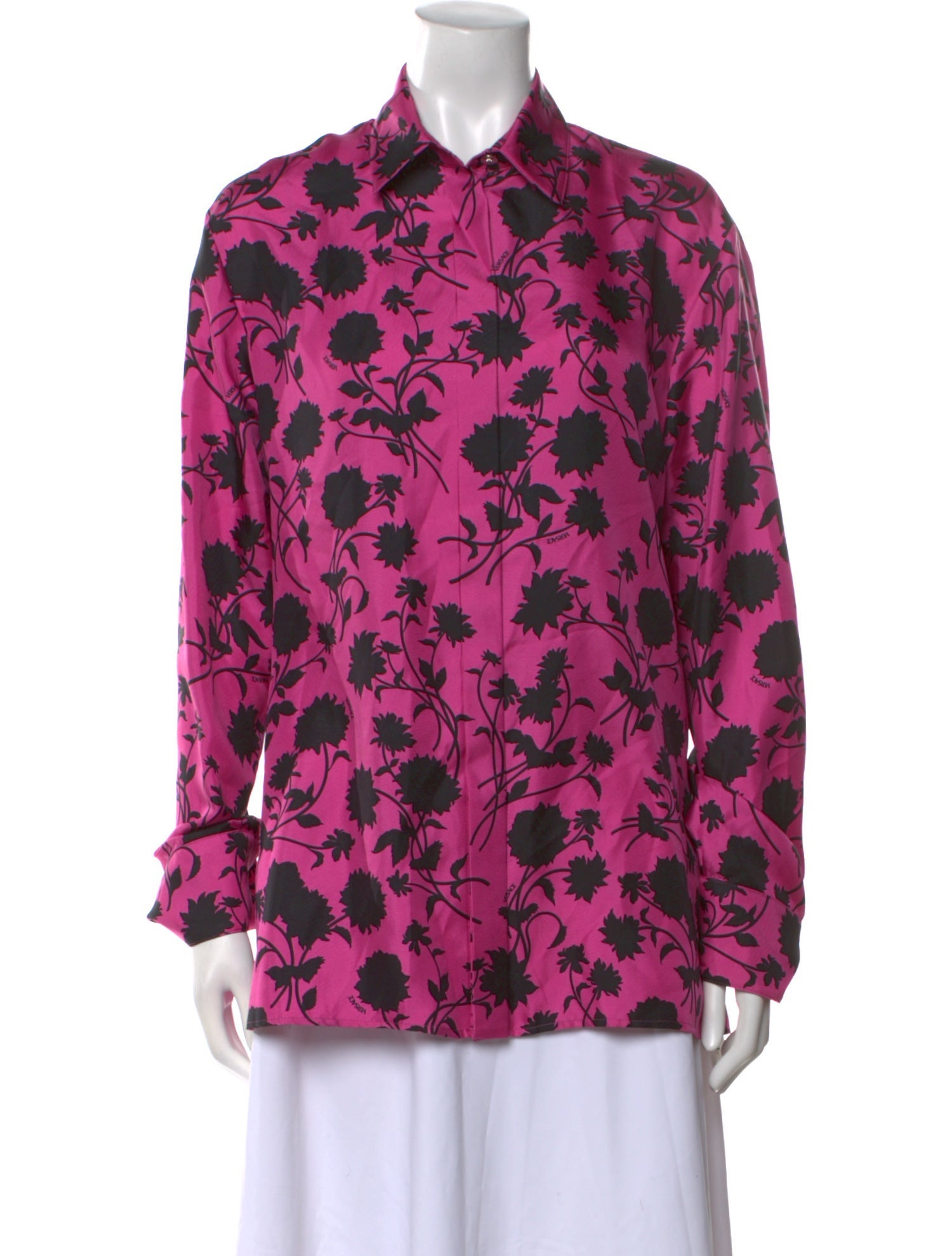 Versace Silk Floral Print Button-Up Top