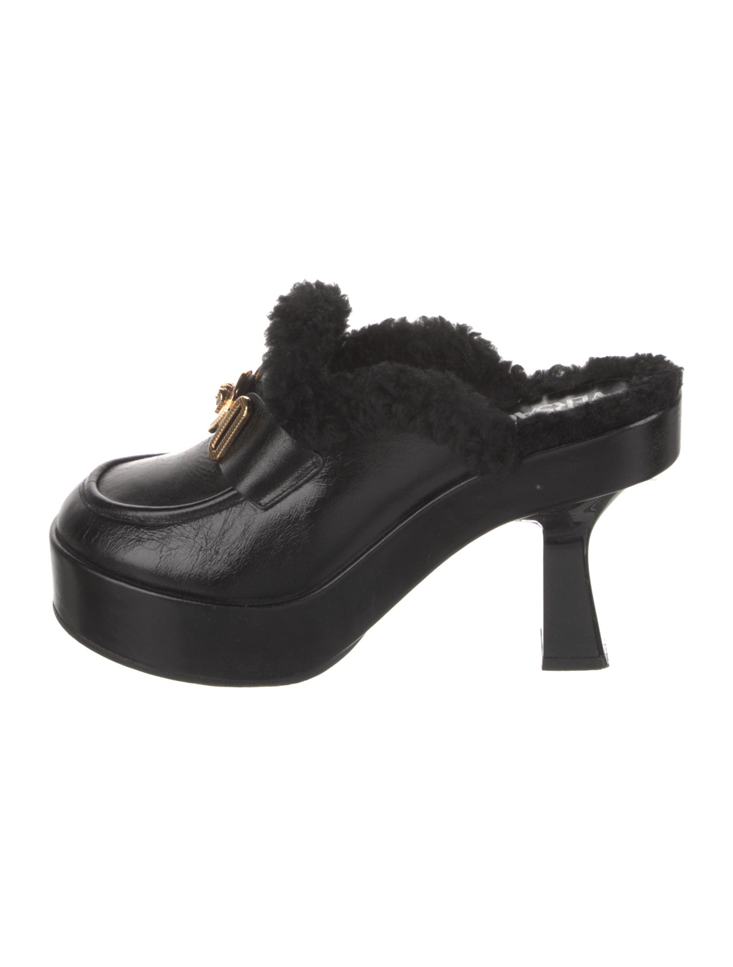 Versace Leather Fur Trim Mules