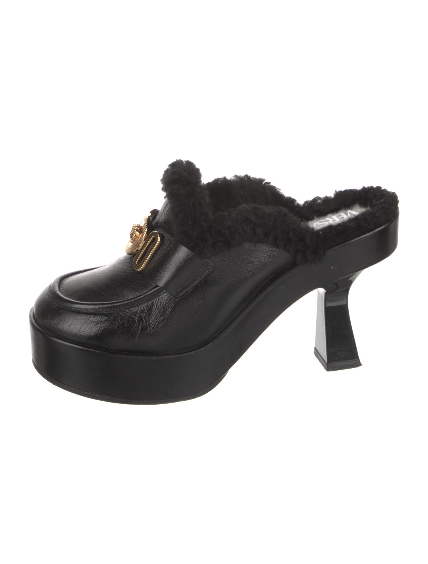 Versace Leather Fur Trim Mules