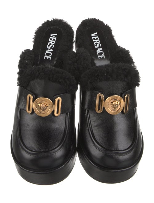 Versace Leather Fur Trim Mules