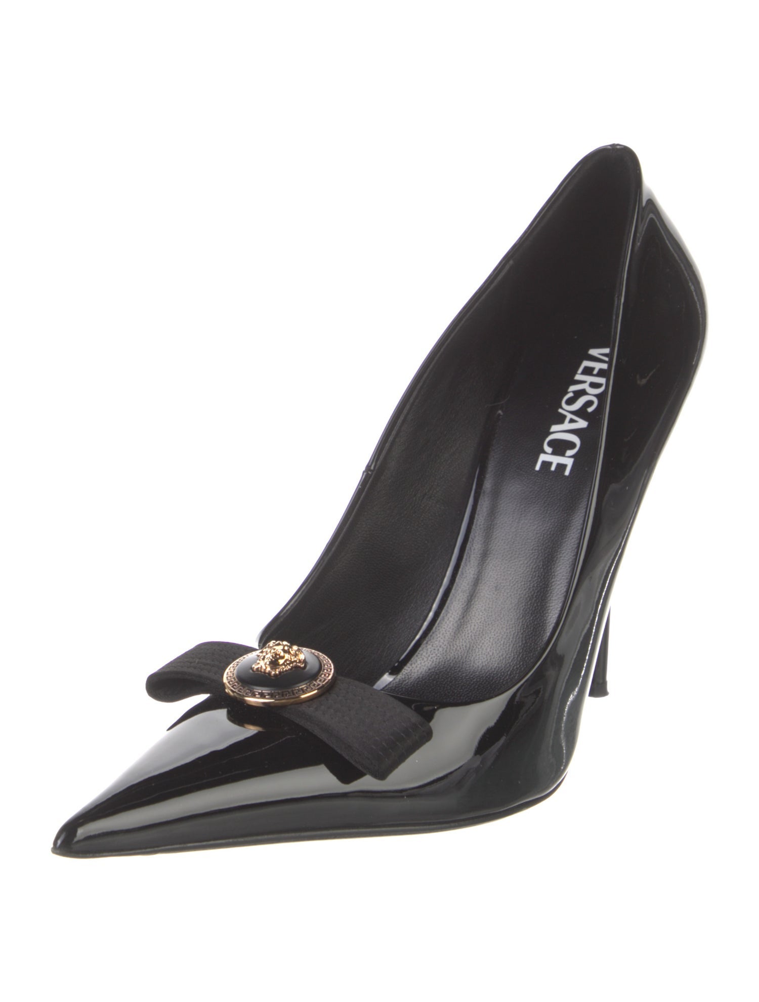 Versace Medusa Insignia Patent Leather Pumps