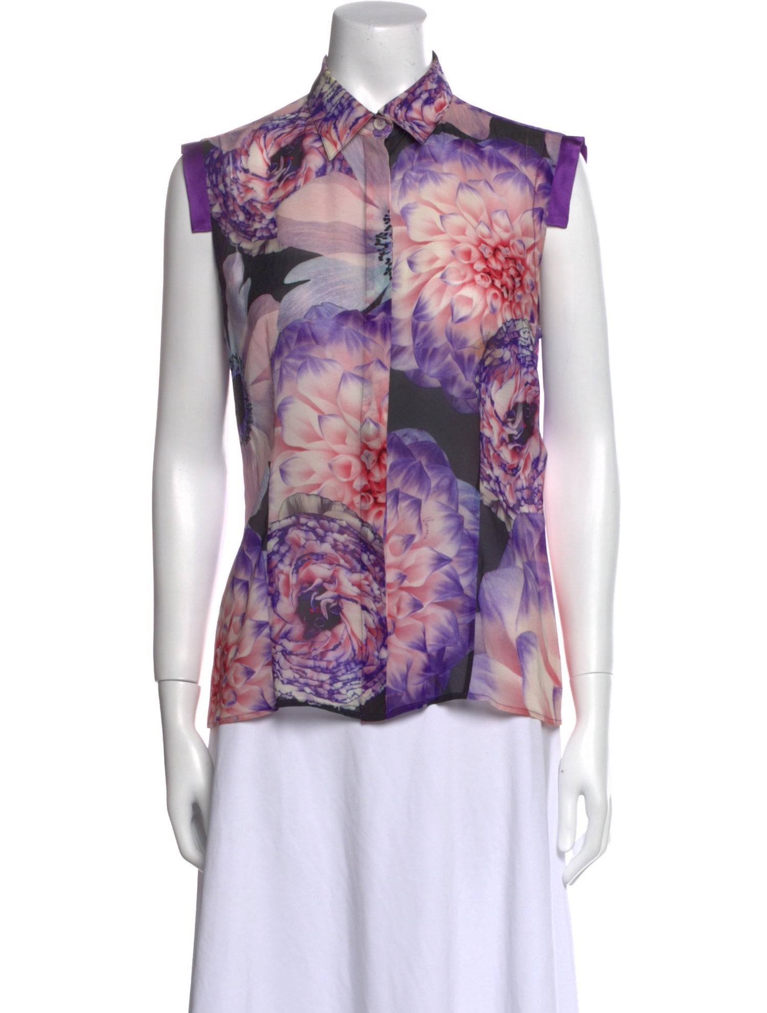 Versace Silk Floral Print Button-Up Top