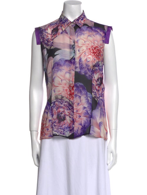 Versace Silk Floral Print Button-Up Top
