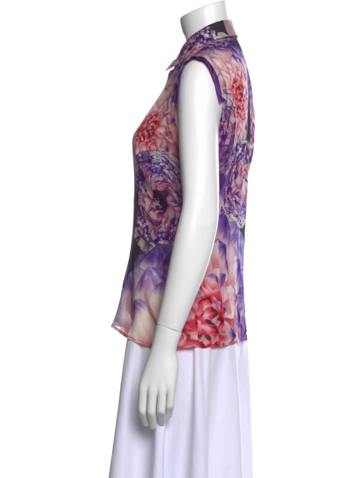 Versace Silk Floral Print Button-Up Top