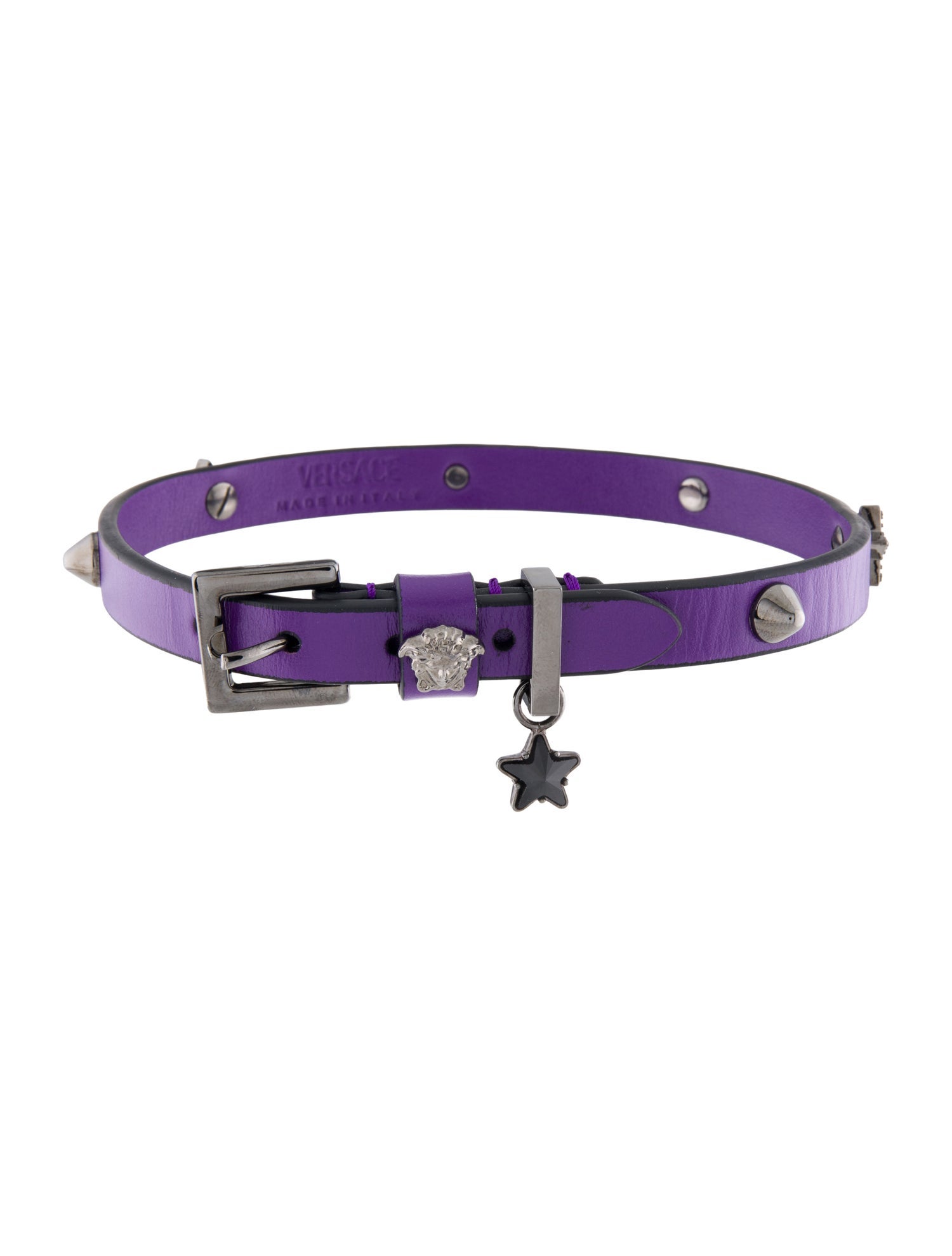 Versace Leather & Studded Medusa Choker Necklace