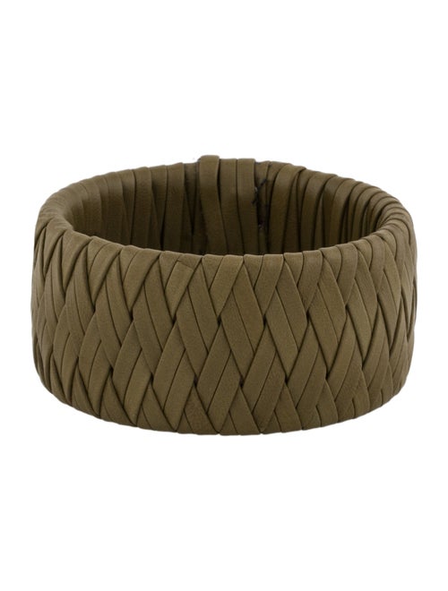 Versace Woven Leather Wide Bangle Bracelet