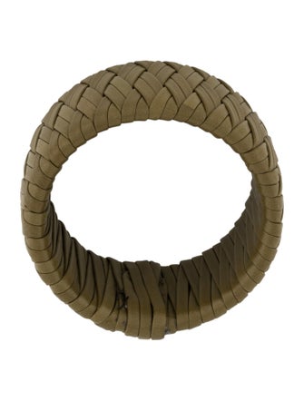 Versace Woven Leather Wide Bangle Bracelet