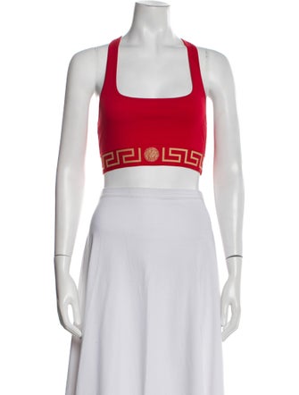 Versace Graphic Print Square Neckline Crop Top
