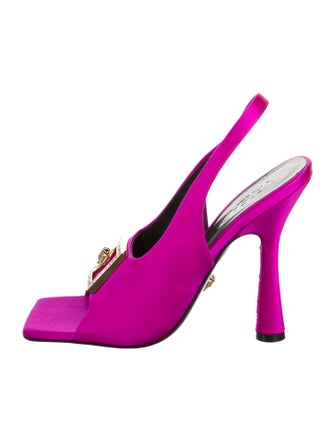 Versace Satin Crystal Embellishments Slingback Sandals