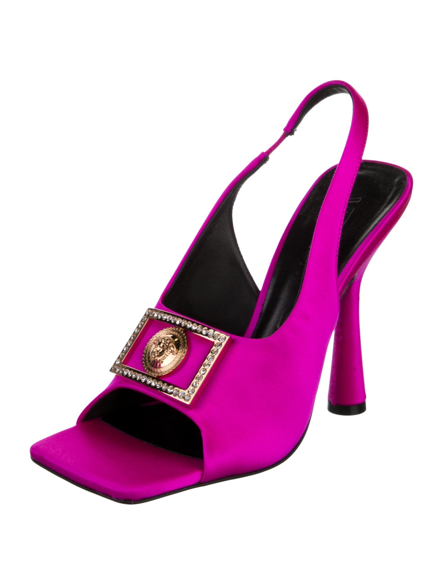 Versace Satin Crystal Embellishments Slingback Sandals