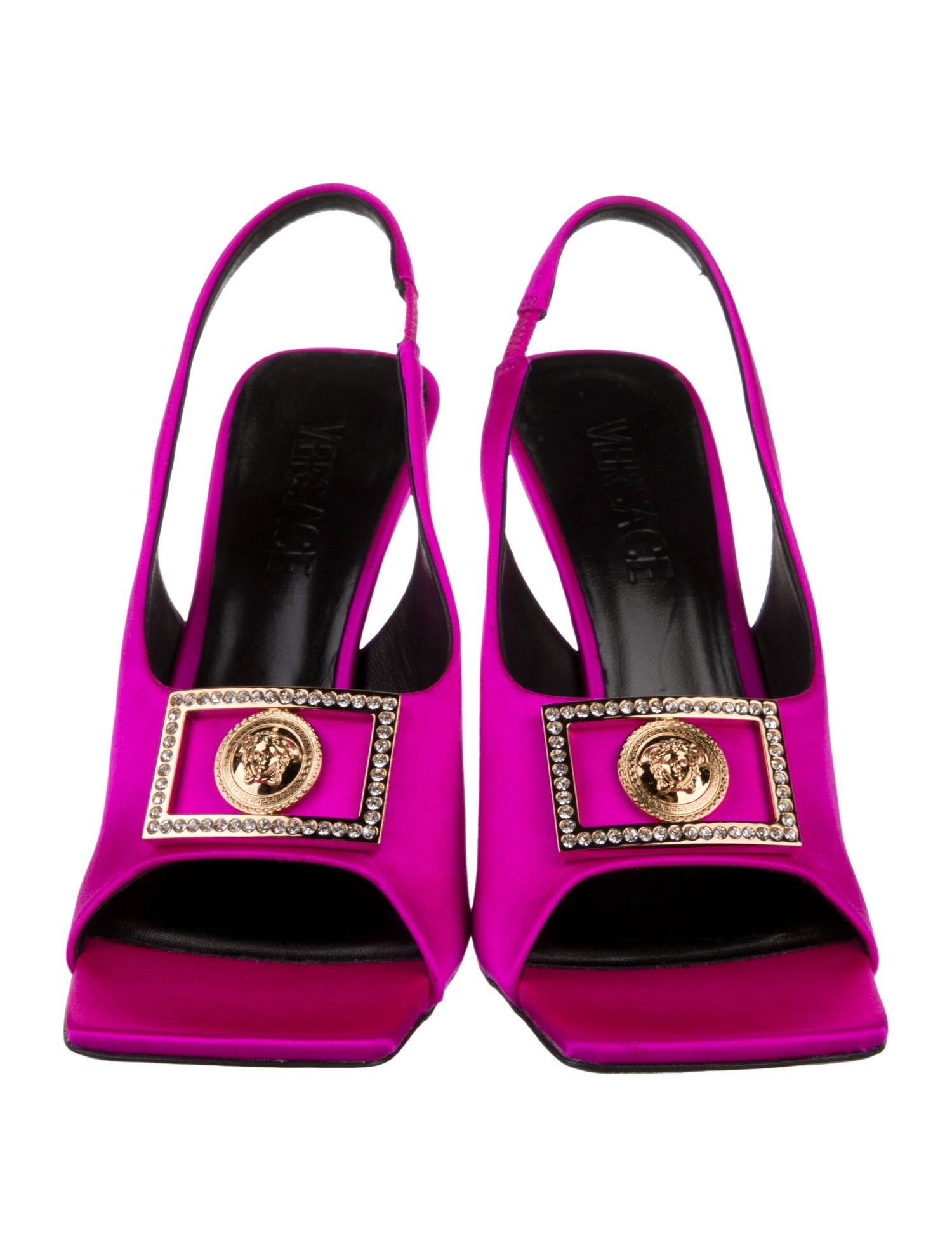 Versace Satin Crystal Embellishments Slingback Sandals