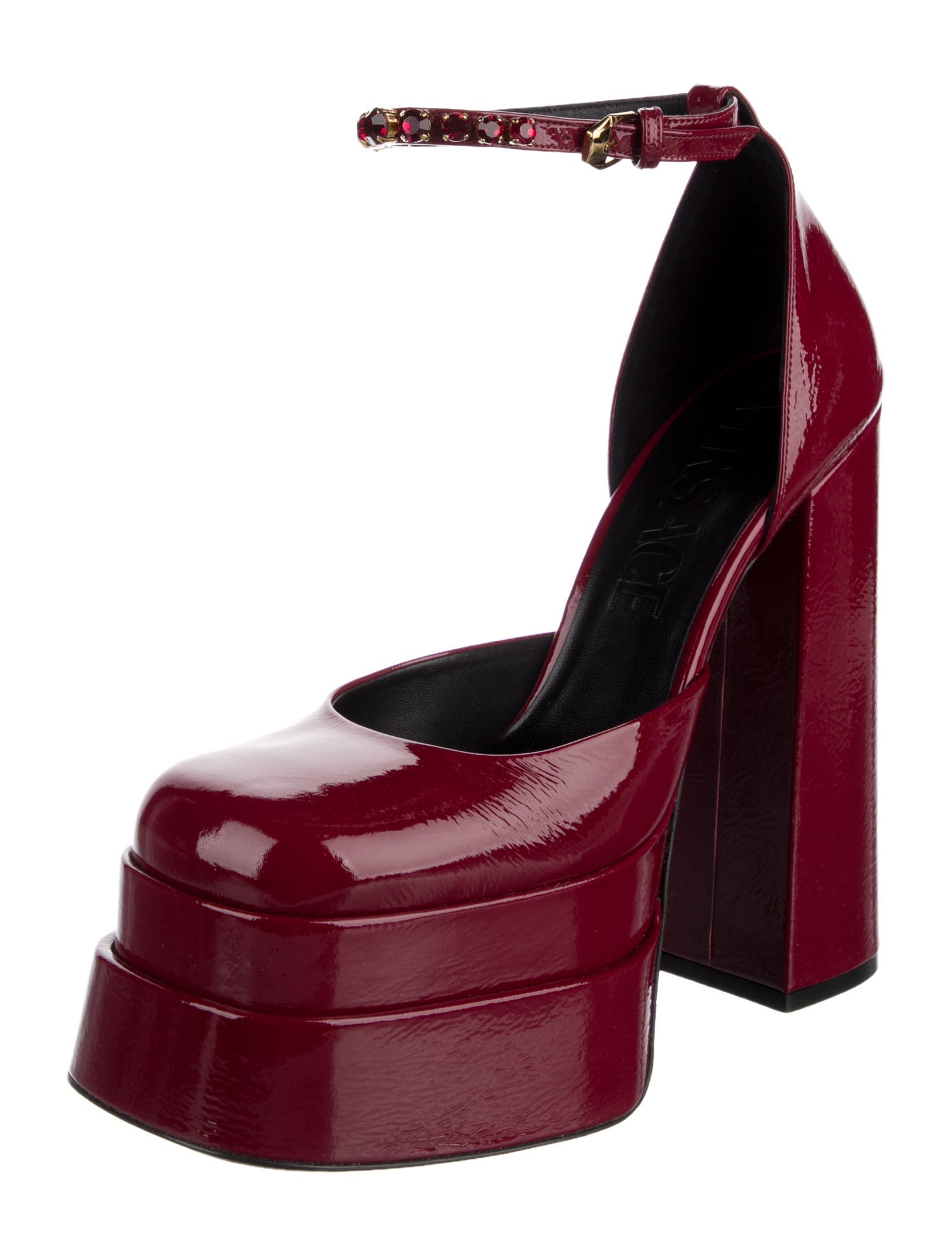 Versace Patent Leather Crystal Embellishments D'Orsay Pumps