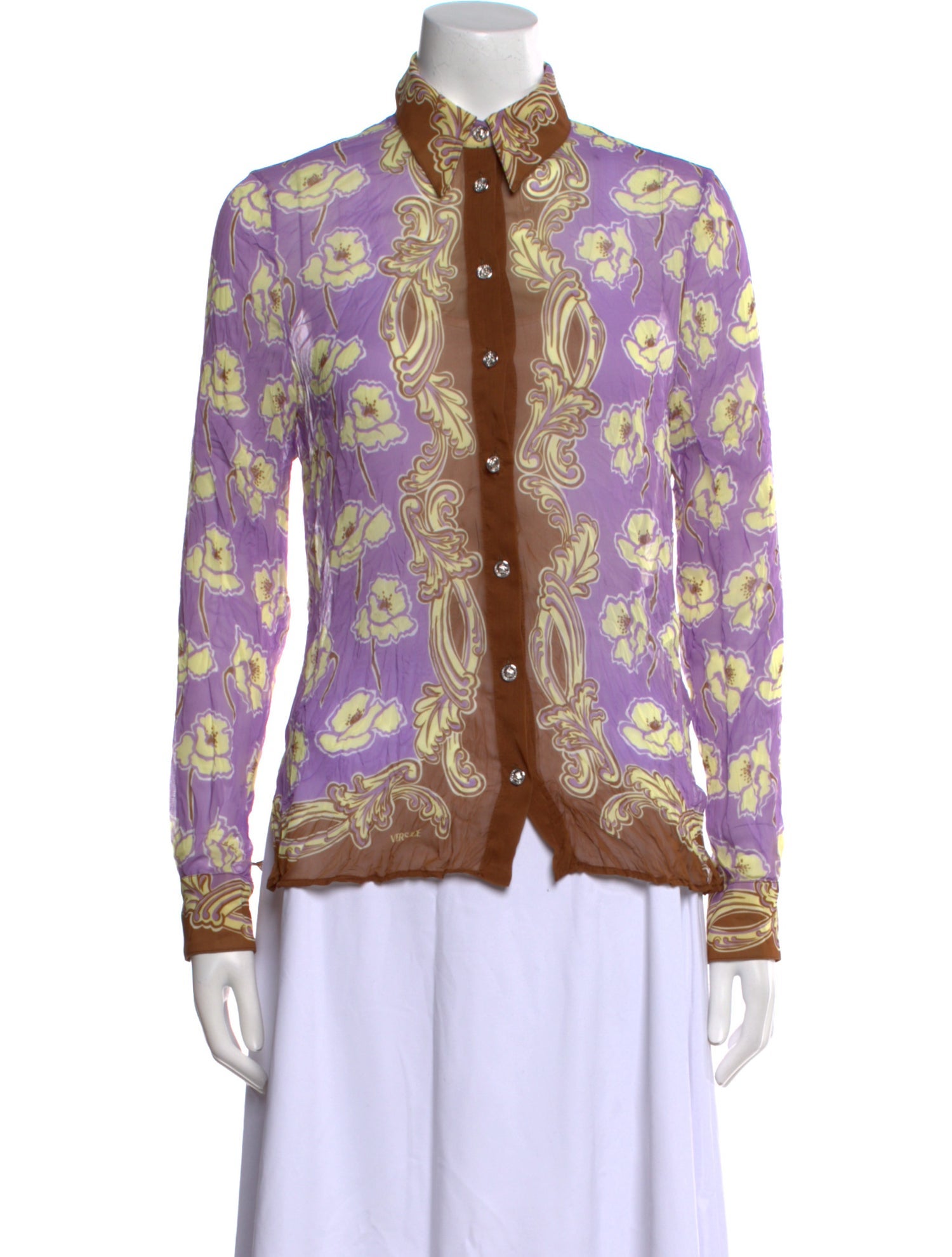 Versace Printed Long Sleeve Button-Up Top