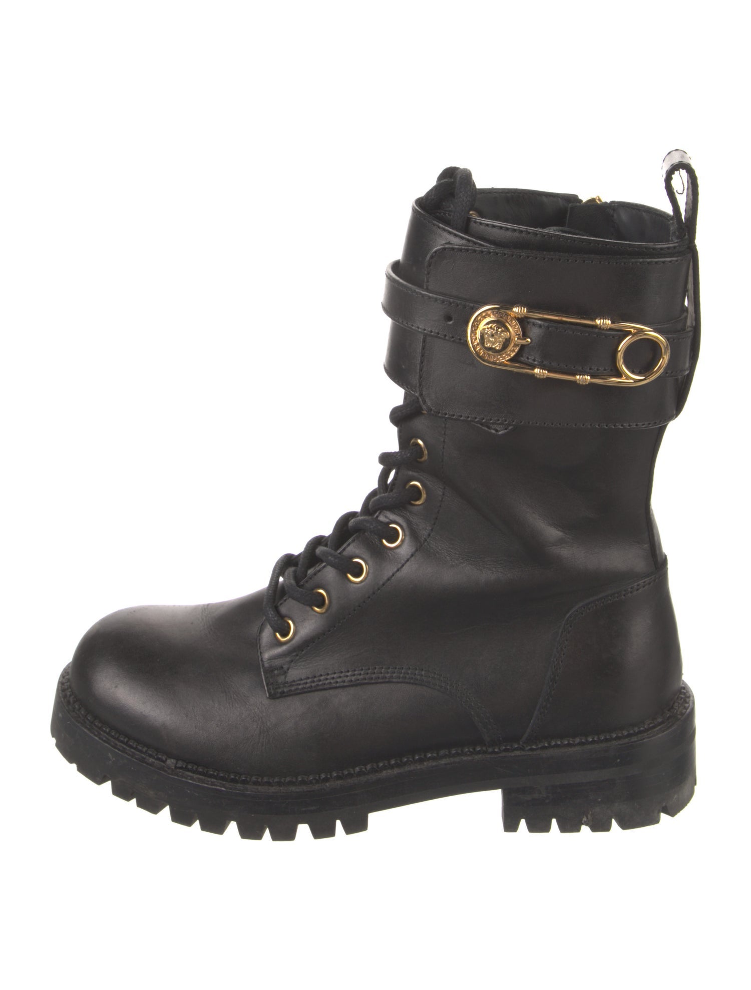 Versace Medusa Insignia Leather Combat Boots