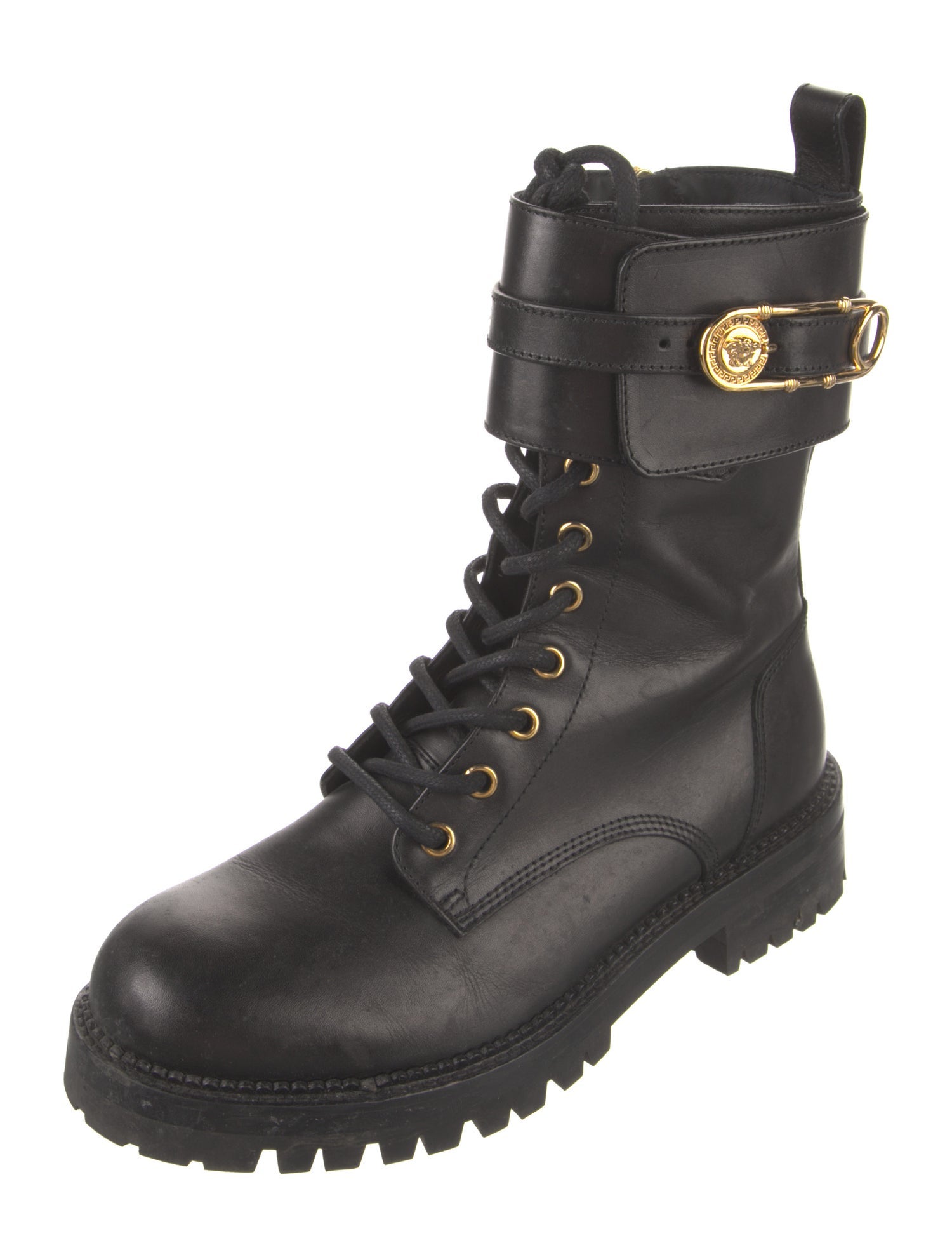 Versace Medusa Insignia Leather Combat Boots