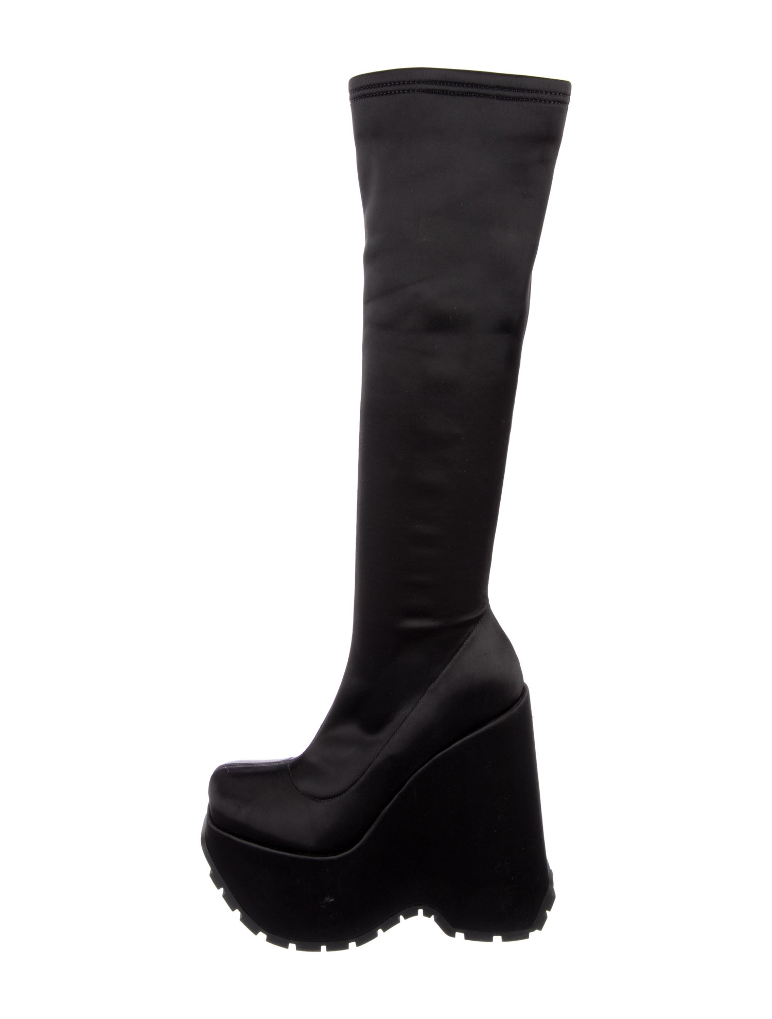 Versace Satin Leather Trim Embellishment Sock Boots