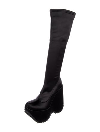 Versace Satin Leather Trim Embellishment Sock Boots