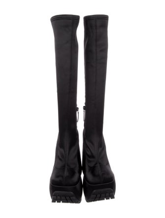 Versace Satin Leather Trim Embellishment Sock Boots