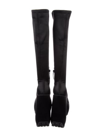 Versace Satin Leather Trim Embellishment Sock Boots
