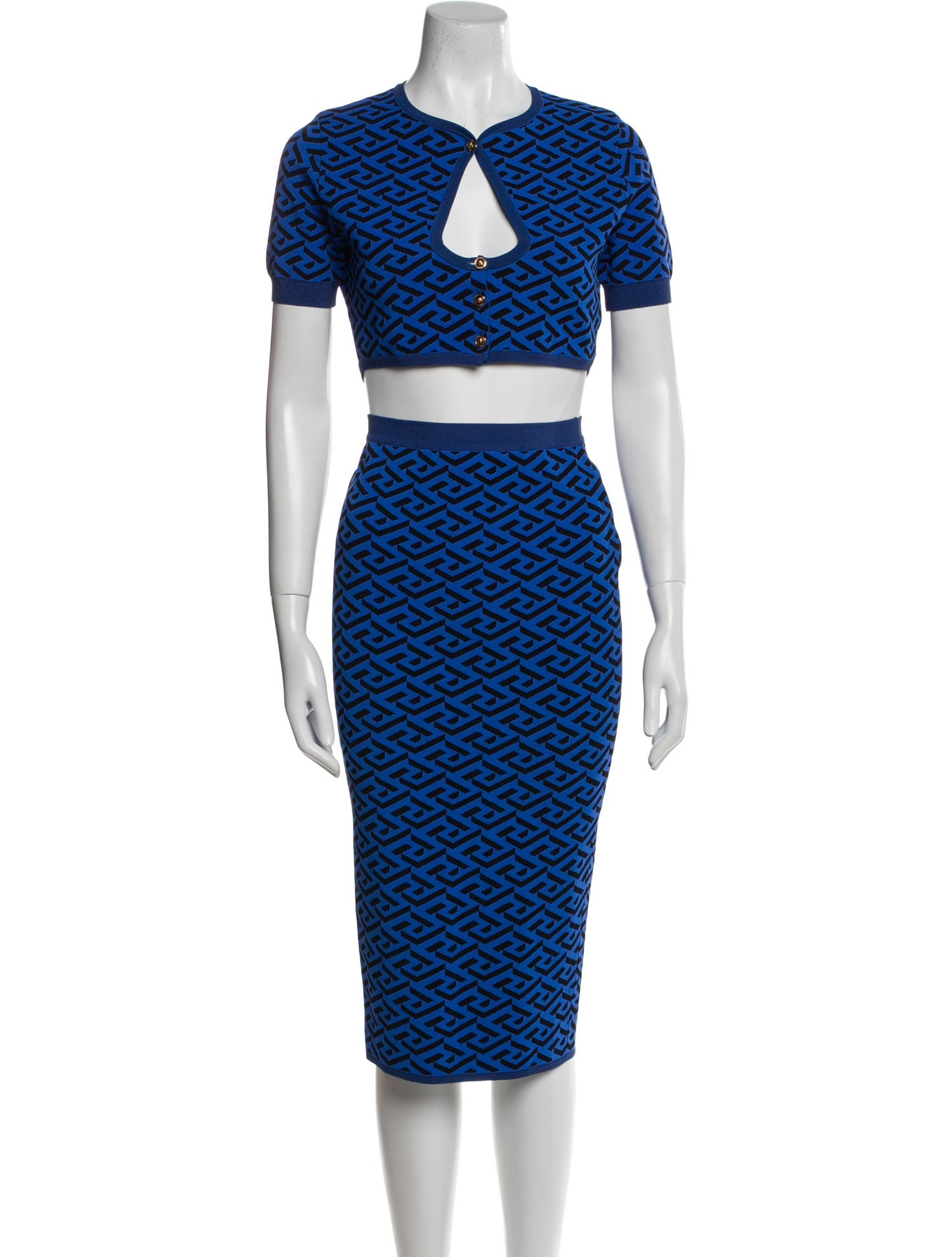 Versace Printed Keyhole Accent Skirt Set