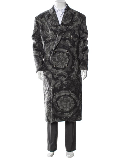 Versace Virgin Wool Floral Print Overcoat