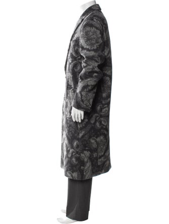 Versace Virgin Wool Floral Print Overcoat