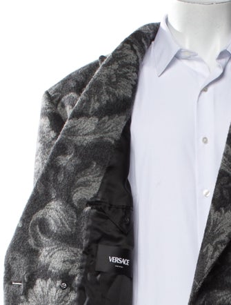 Versace Virgin Wool Floral Print Overcoat
