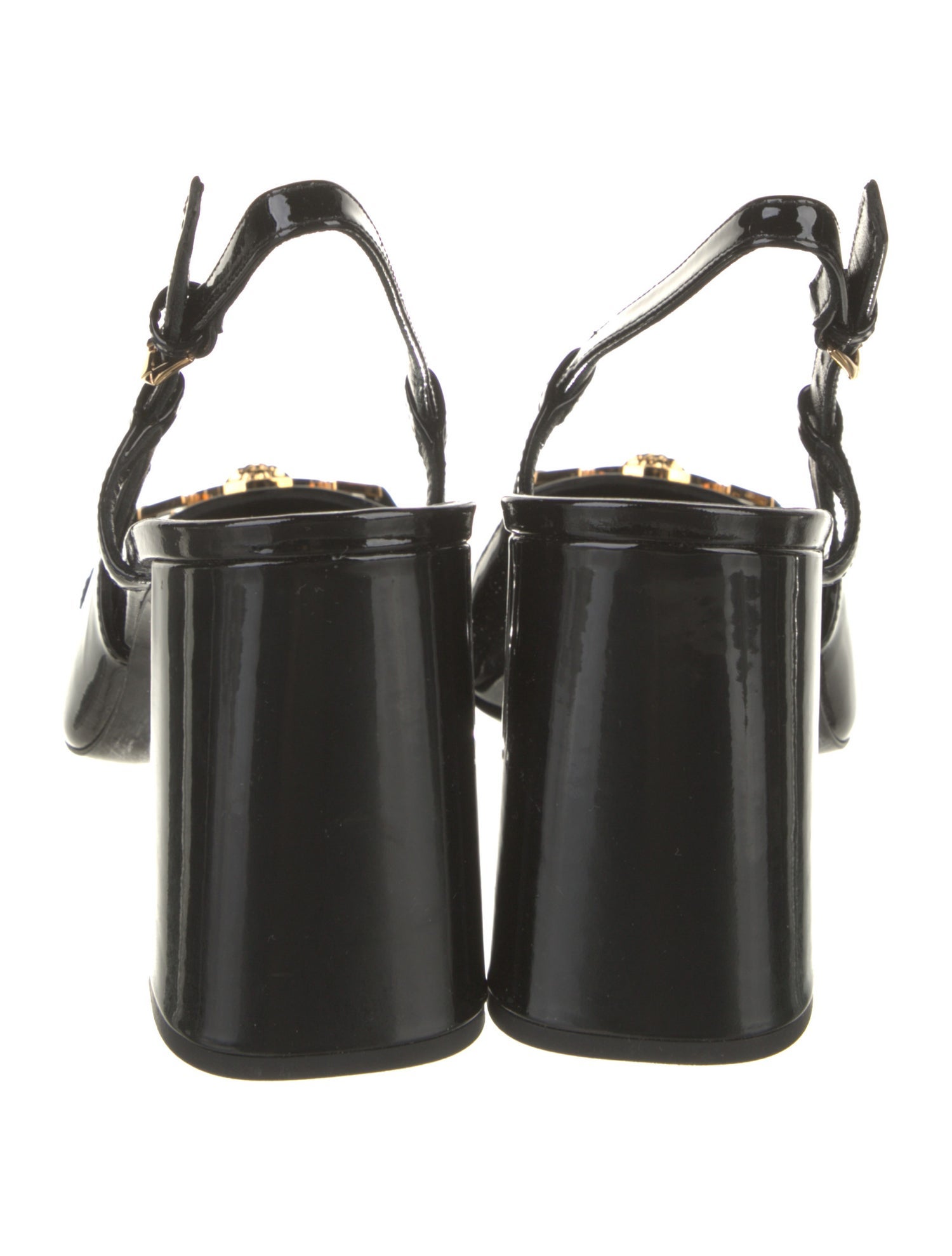 Versace Medusa Insignia Patent Leather Slingback Sandals