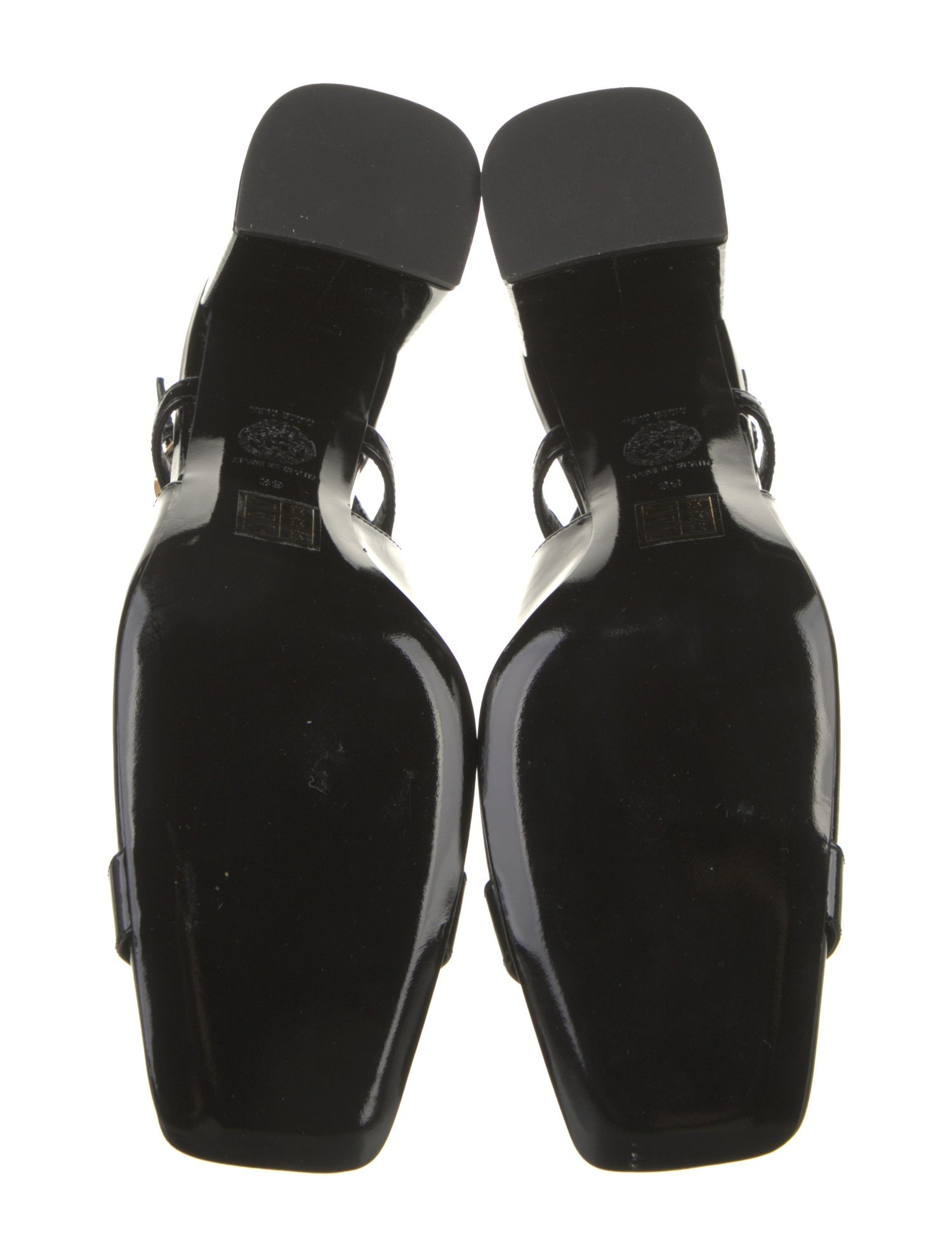 Versace Medusa Insignia Patent Leather Slingback Sandals