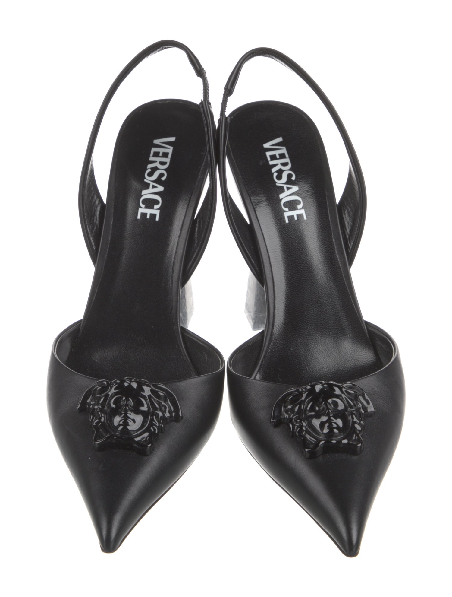 Versace Medusa Insignia Leather Slingback Pumps