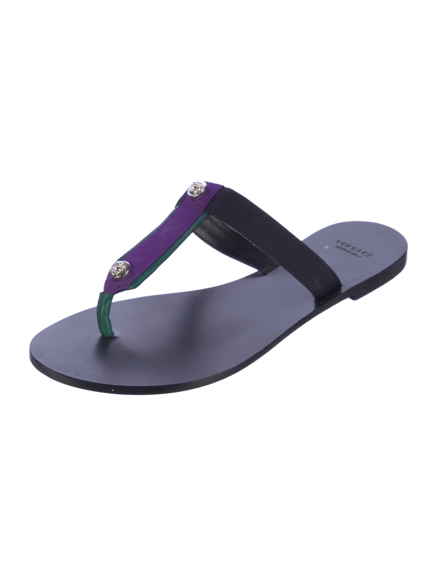 Versace Medusa Insignia Leather T-Strap Sandals